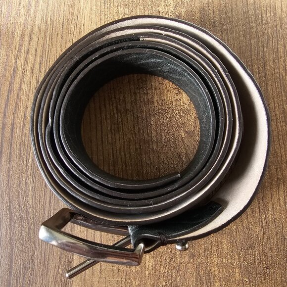 Brunello Cucinelli Gunmetal Buckle Crackled Leather Long Loop Pull Through Belt - Picture 5 of 14